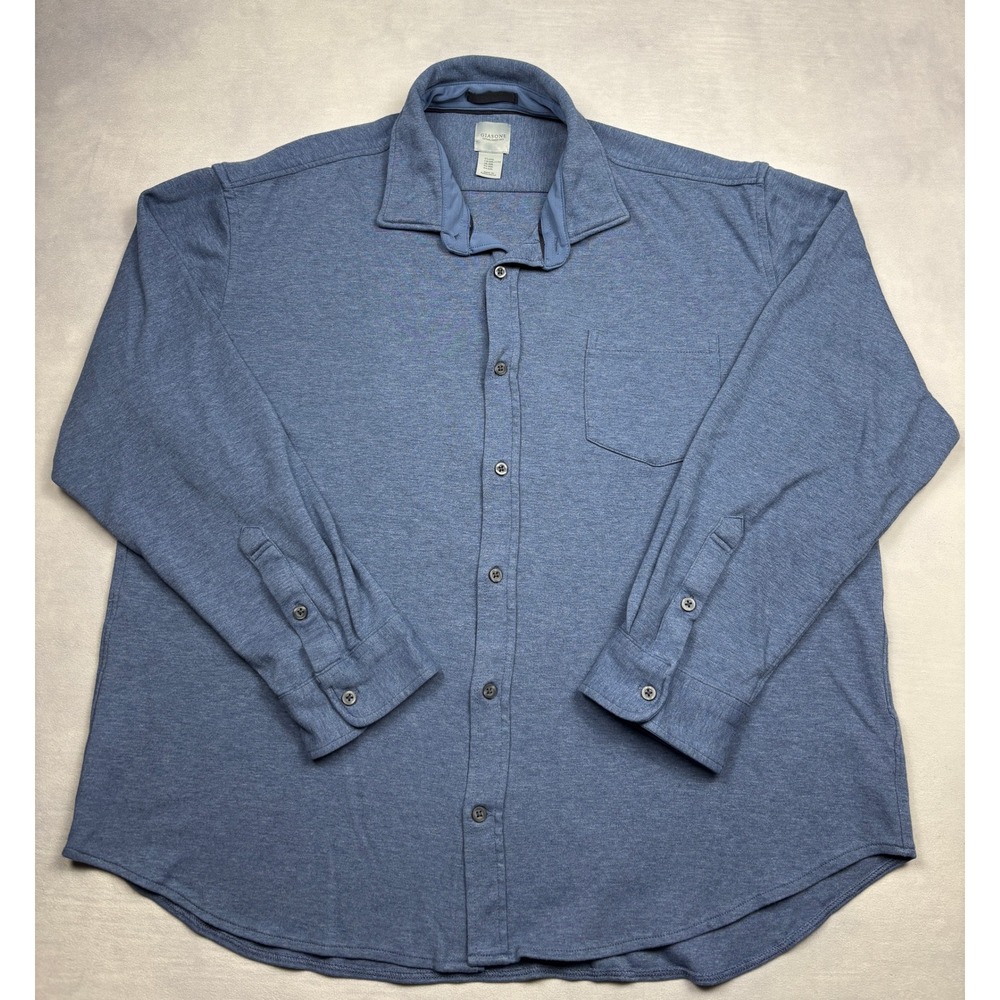 Giasone Mens XXL‎ Blue Heathered Cotton Lyocell Long Sleeve Button Down Shirt